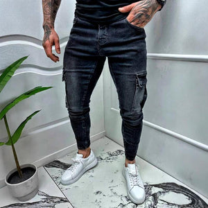 Men's Vintage Distressed Multi-pocket Jeans