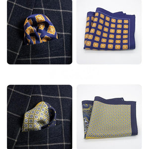 Men's Classic Vintage British Style Pattern Silk Blazer Pocket Scarf