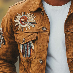 Men's Vintage Embroidered Suede Light Jacket