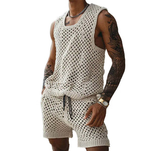 Men's Vacation Knitted Vest Shorts Two-Piece Set