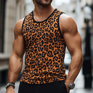 Hautfreundliches, atmungsaktives Tanktop mit V-Ausschnitt und Retro-Leopardenmuster für Herren