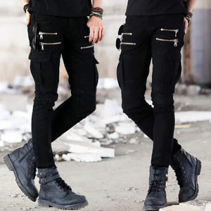 Men's Zipper Decor Multi-pocket Slim Jeans