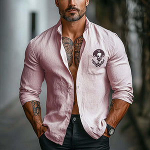 Men's Pirate Print Lapel Long Sleeve Shirt