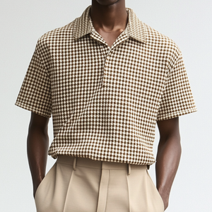 Lässiges Herren-Poloshirt mit Hahnentrittmuster und Revers, locker und kurzärmlig