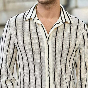 Men's Casual Breathable Vertical Striped Knitted Long-sleeved Shirt