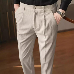 Men's Casual Business Solid Color Corduroy Straight Suit Pants