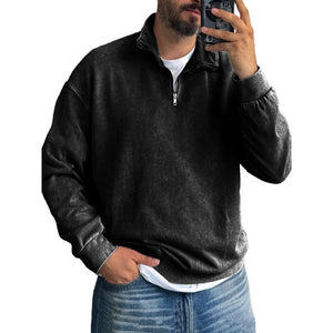 Einfarbiges Herren-Sweatshirt mit Revers und Reißverschluss