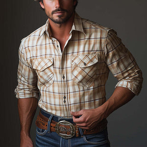 Men's Simple Retro Long-Sleeved Plaid Shirt