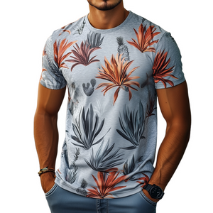 Herren-T-Shirt mit Retro-Tropenvogel-Paradies-Aufdruck, lässig, Rundhalsausschnitt, kurzärmelig