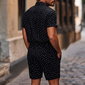 Herren Diamond Dot Revers Strick Casual Kurzarm Shorts Set