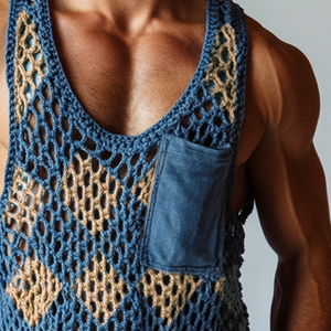 Herren-Tanktop mit Rundhalsausschnitt und Vintage-Diamantmuster
