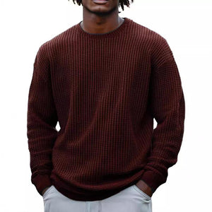 Einfarbiges, langärmliges Sweatshirt mit Waffelmuster und Rundhalsausschnitt für Herren