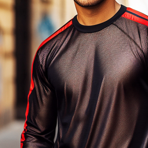 Men's Sports And Casual Sunscreen Mesh Striped Splicing Round Neck Long Sleeve T-Shirt