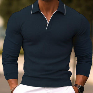 Einfarbiges Slim Fit Poloshirt für Herren mit Revers und langen Ärmeln