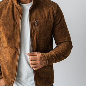 Men's Fashion Casual Suede Zipper Stand Collar Jacket