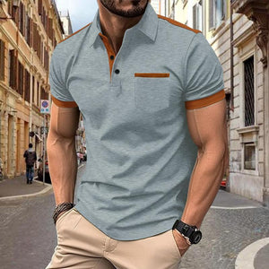 Herren-Poloshirt mit Colorblock-Brusttasche und Revers, kurzärmelig