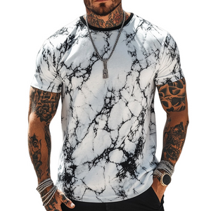 Men's Retro Casual Crack Printed Round Neck Short Sleeve T-Shirt