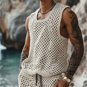 Men's Vacation Knitted Vest Shorts Two-Piece Set