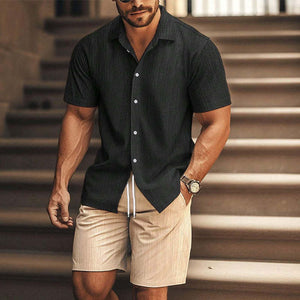 Men's Casual Contrast Color Short Sleeve Shorts Two Piece Set