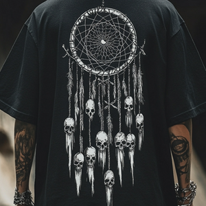 Men's Retro Casual Dreamcatcher Skull Print Round Neck Short Sleeve T-Shirt