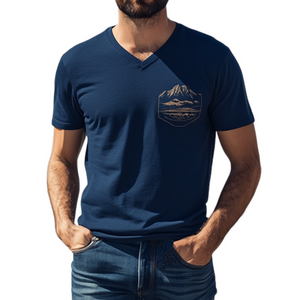 Lässiges Herren-T-Shirt aus Baumwolle mit V-Ausschnitt und bedruckter Yellowstone Park-Serie, kurzärmelig