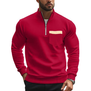 Lässiges, einfarbiges Sweatshirt mit Reißverschluss und Stehkragen für Herren