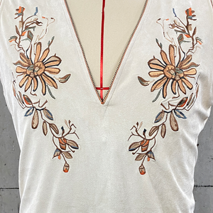 Men's American Western Cowboy Style Suede Embroidered Deep V Neck Tank Top