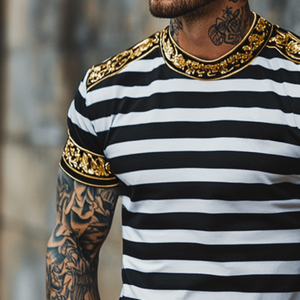 Men's Retro Casual Baroque Printed Round Neck Short Sleeve T-Shirt