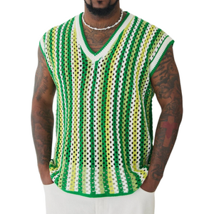 Men's Summer Fashion Leisure Vacation V-neck Hollow Knitted Tank Top