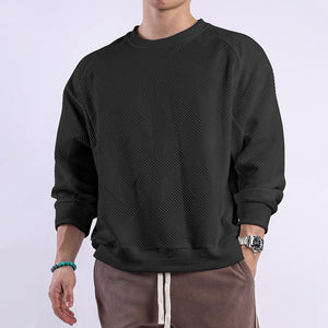 Men's Solid Color Textured Round Neck Long Sleeve T-shirt