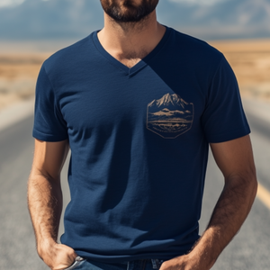 Lässiges Herren-T-Shirt aus Baumwolle mit V-Ausschnitt und bedruckter Yellowstone Park-Serie, kurzärmelig