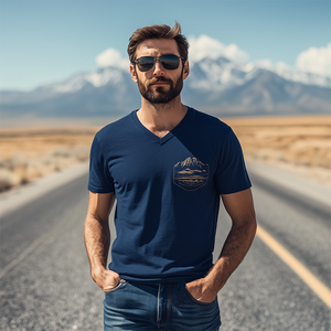Lässiges Herren-T-Shirt aus Baumwolle mit V-Ausschnitt und bedruckter Yellowstone Park-Serie, kurzärmelig