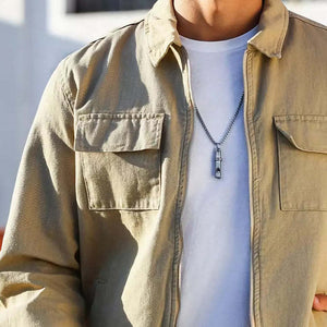 Men's Vintage Khaki Solid Zip-Up Jacket