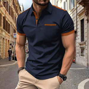 Herren-Poloshirt mit Colorblock-Brusttasche und Revers, kurzärmelig