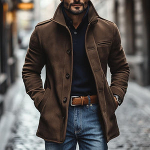 Men's Casual Suede Lapel Single Breasted Slim Fit Coat