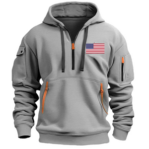Kapuzenpullover mit Flaggen-Armtasche und Reißverschluss