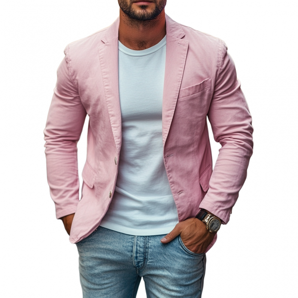 Men's Casual Premium Cotton Notched Lapel Single Breasted Slim Fit Blazer