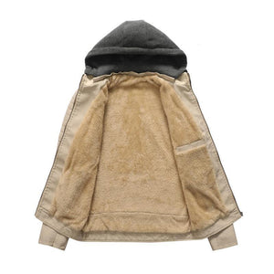 Herren Vintage Kapuzenfleece Warm Reißverschluss Slim Fit Lederjacke