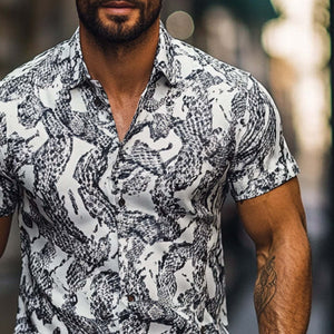 Men's Casual Printed Short Sleeve Lapel Shirt