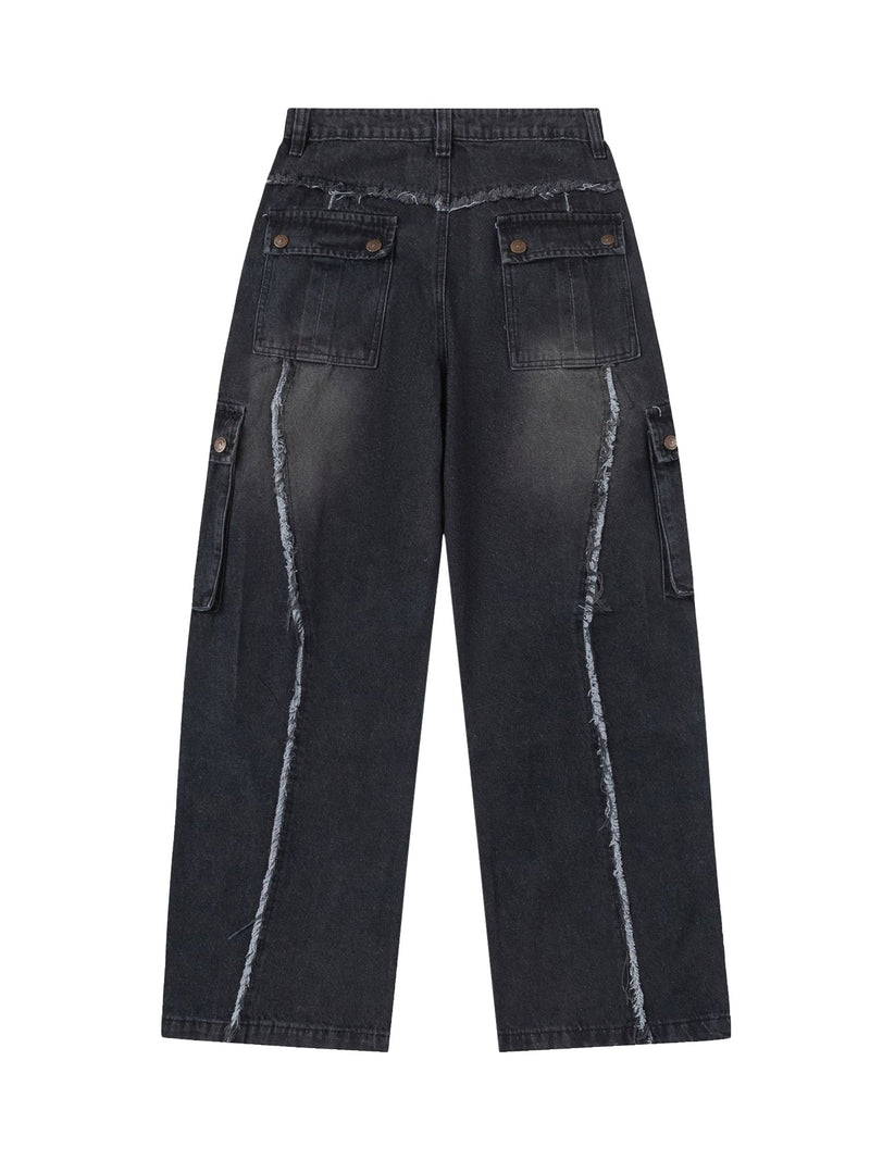 Multi-pocket Raw Edge Jeans