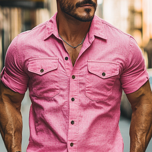 Men's Classic Casual Spring Slim Fit Cotton Short Sleeve Shirt