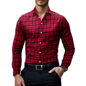 Men's Casual Plaid Long-Sleeved Shirt
