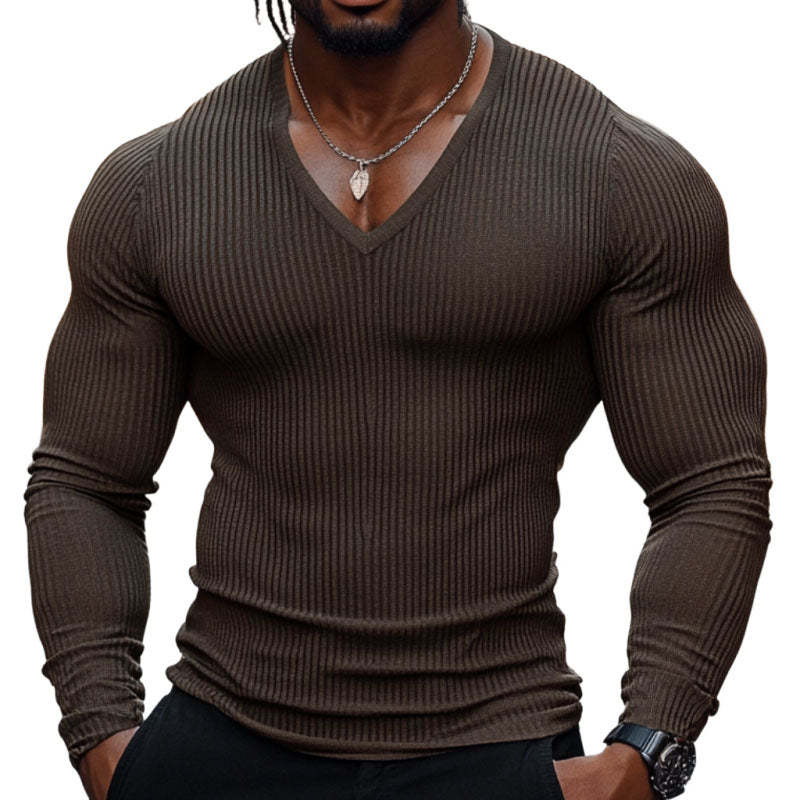 Lässiges Herren-T-Shirt aus Baumwollmischung mit V-Ausschnitt und langen Ärmeln