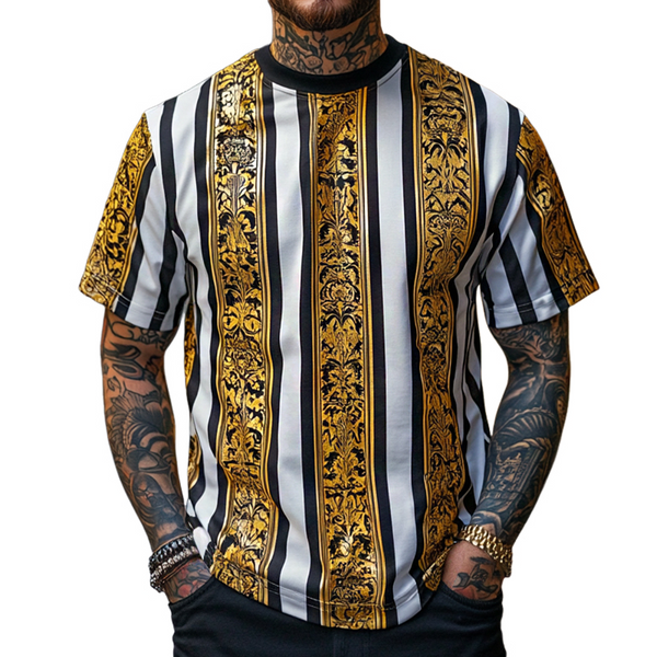 Men's Retro Casual Baroque Printed Round Neck Short Sleeve T-Shirt
