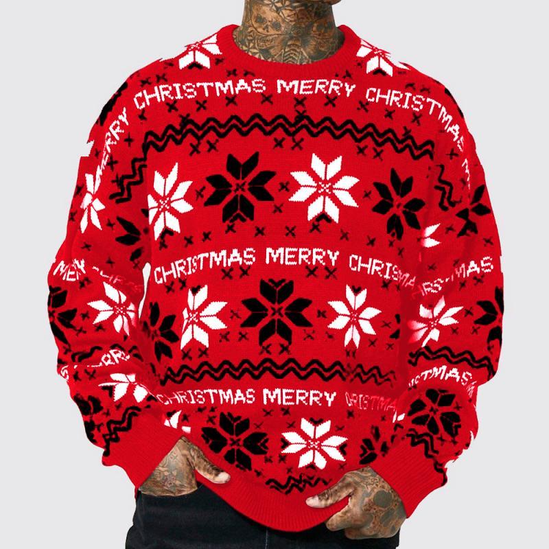 Lässiger Weihnachts-Jacquard-Strickpullover mit Rundhalsausschnitt für Herren