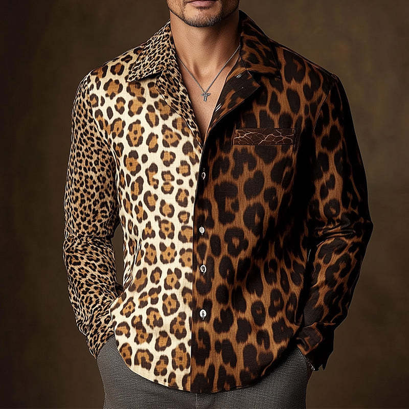 Herren-Langarmhemd im Vintage-Western-Stil mit Leopardenmuster