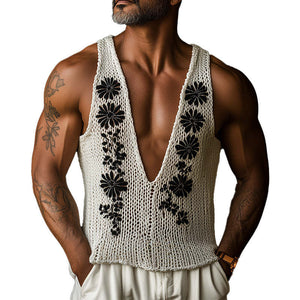Men's Spring Fashion Vintage Embroidery Woven Slim Vest