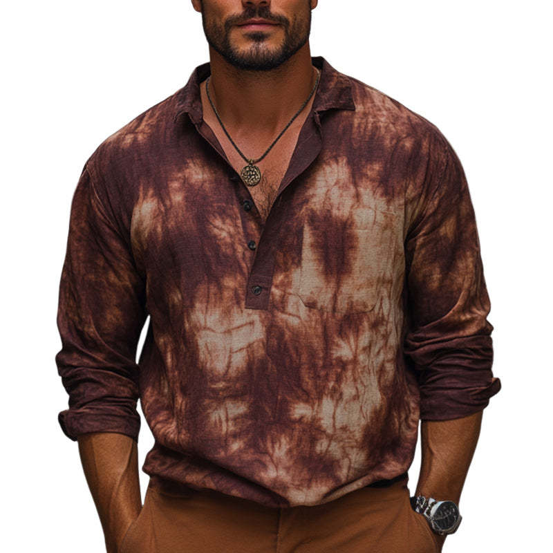 Men's Summer Red Brown Tie-Dye Cotton Casual T-Shirt