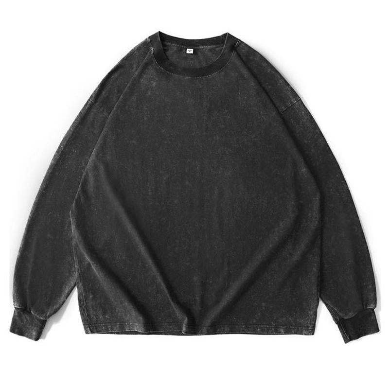 Men's Cotton Washed Distressed Long-sleeved T-shirt