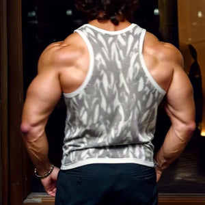 Men's Casual Round Neck Slim Fit Jacquard Knitted Tank Top